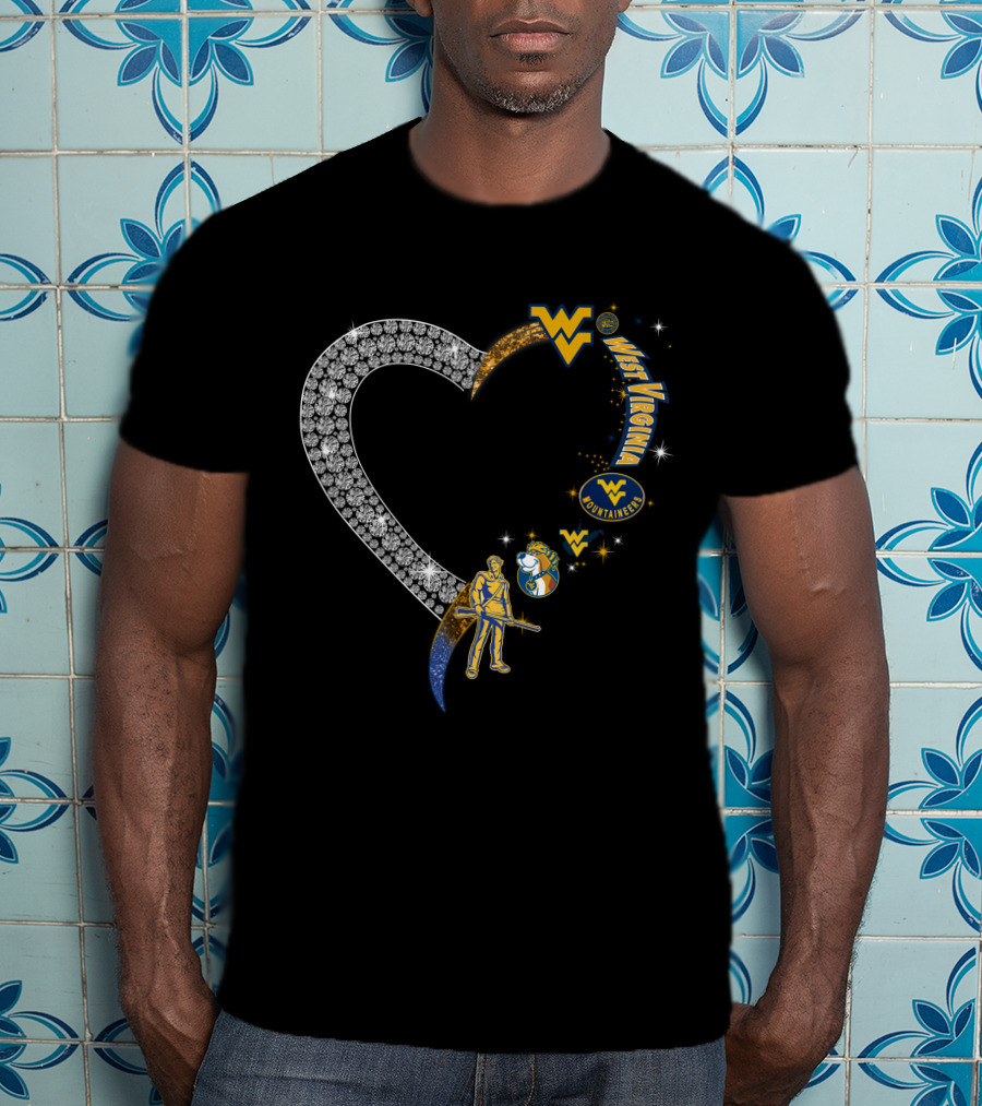 WVM Heart West Virginia Mountaineers Diamond Logo And Mascot T-Shirt