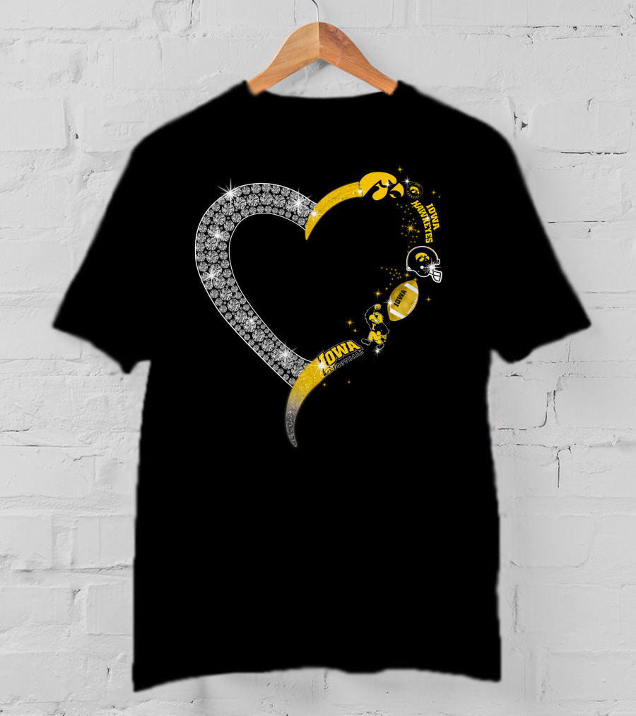 Iowa Hawkeyes Heart Logo Football Themed T-Shirt
