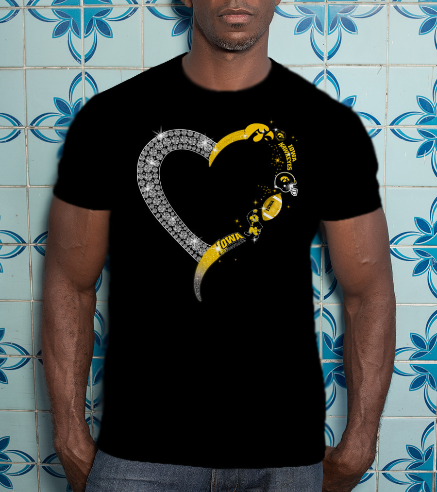 Iowa Hawkeyes Heart Logo Football Themed T-Shirt