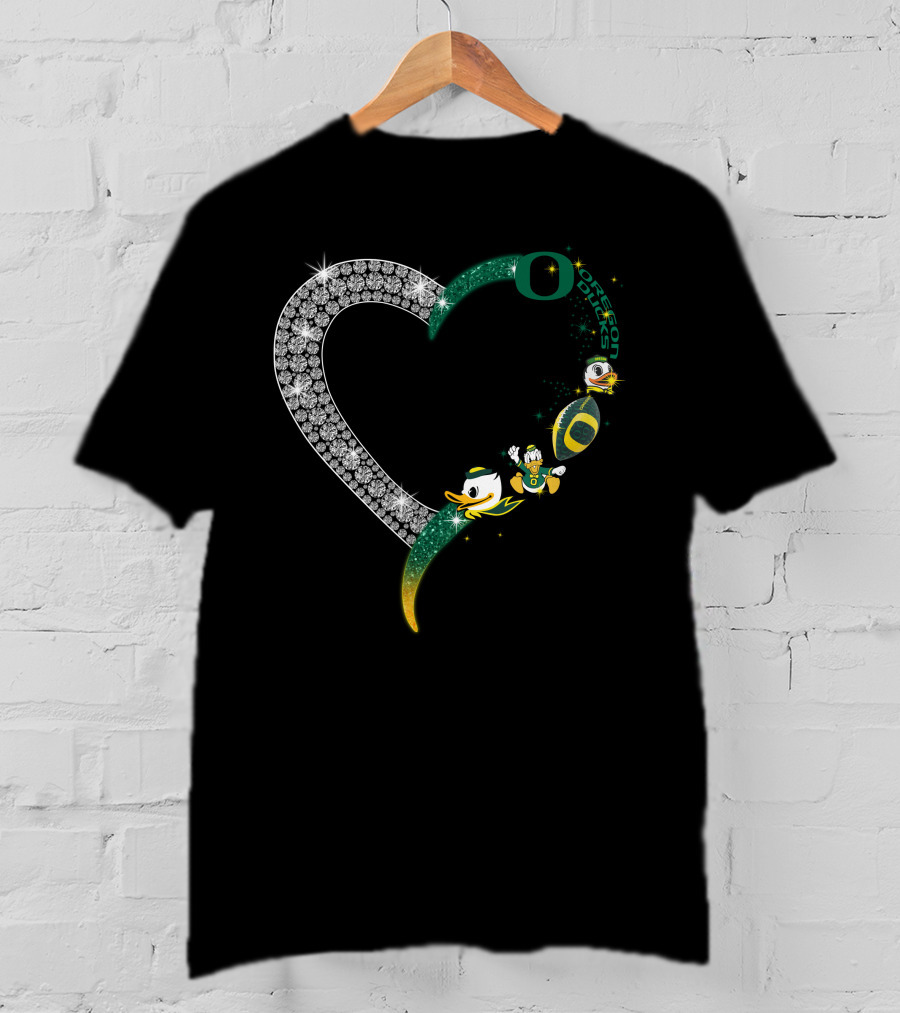 OD Heart Oregon Ducks Sparkling Heart Puddles Football T-Shirt