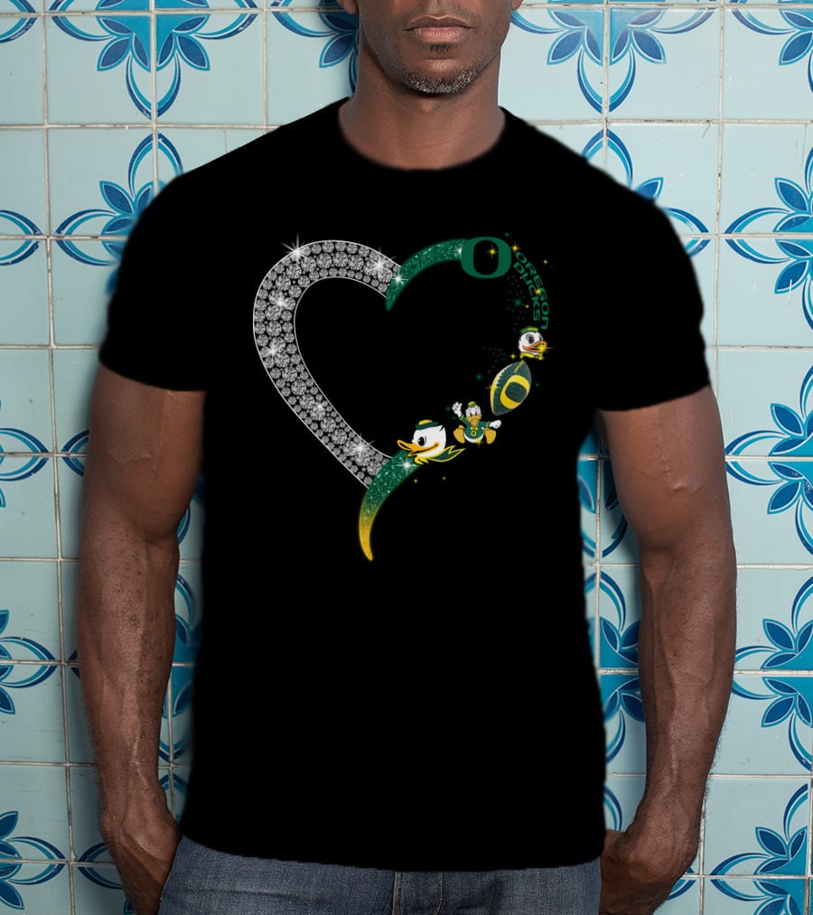 OD Heart Oregon Ducks Sparkling Heart Puddles Football T-Shirt