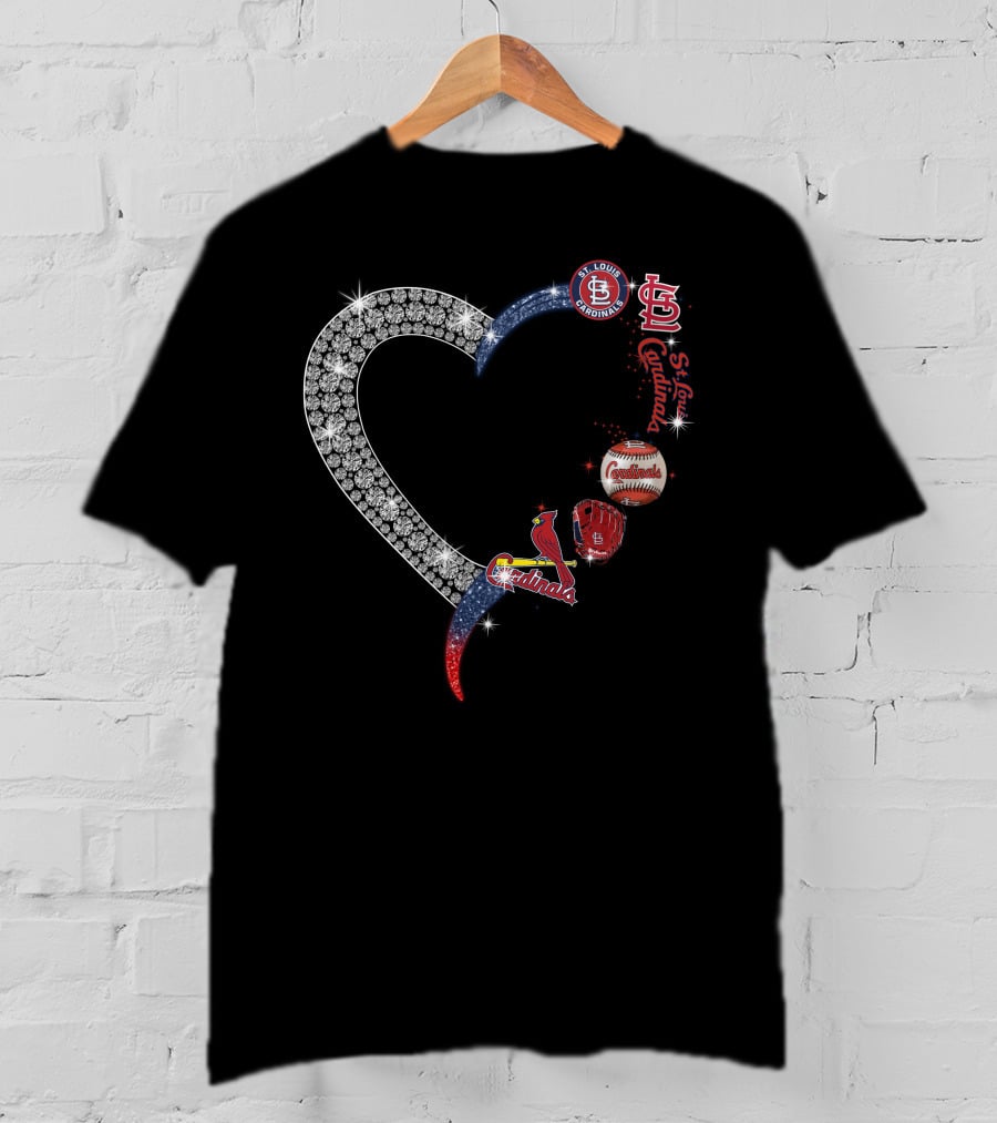 STL Cardinals Glitter Heart St. Louis Baseball Elements T-Shirt