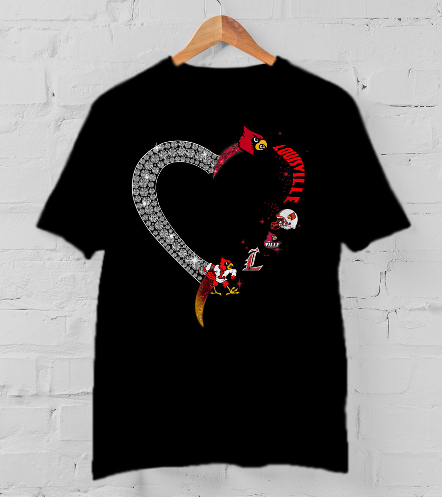 Louisville Cardinals Heart Shaped Logo With Helmet And Mascot T-Shirt