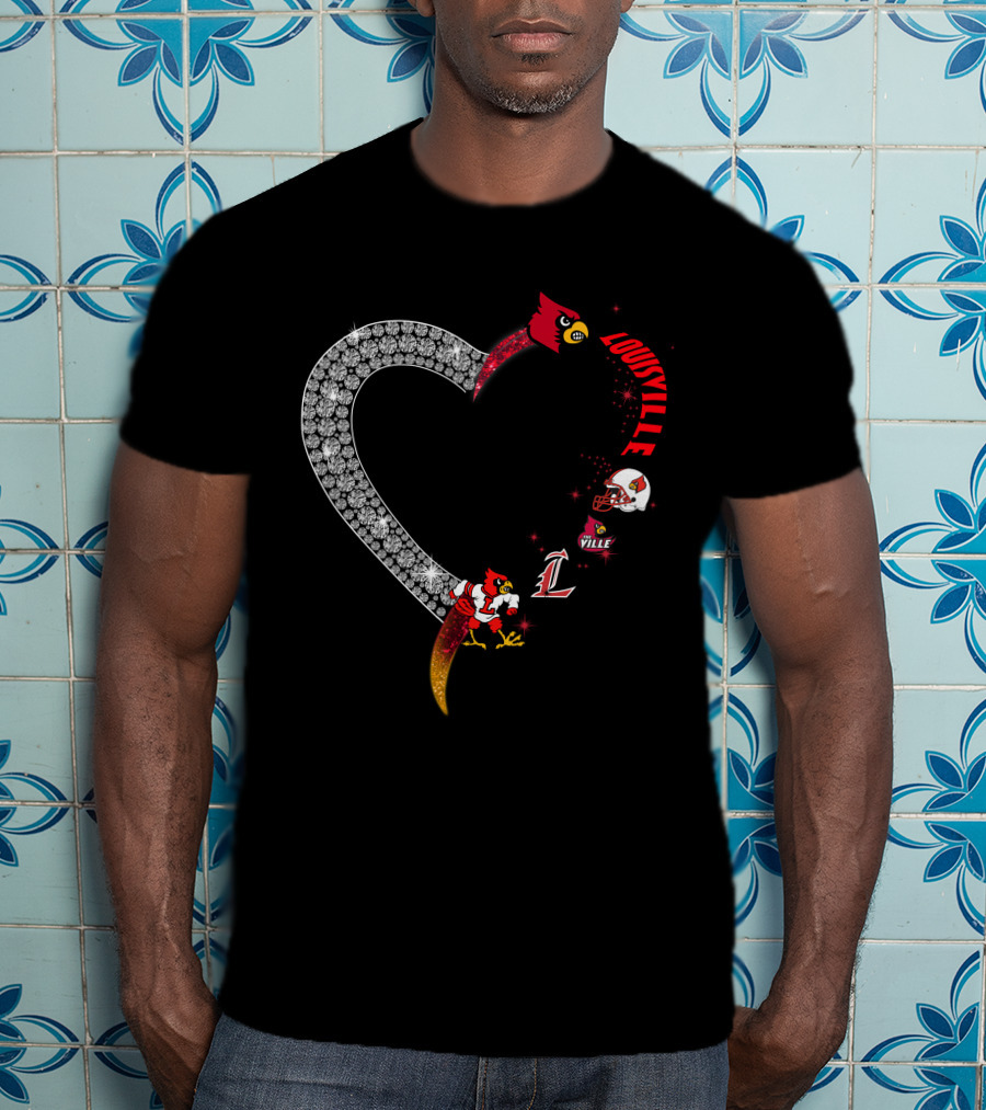 Louisville Cardinals Heart Shaped Logo With Helmet And Mascot T-Shirt
