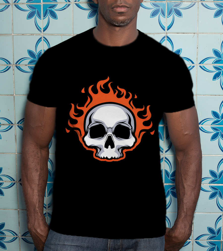 Skull On Fire With Flames T-Shirt