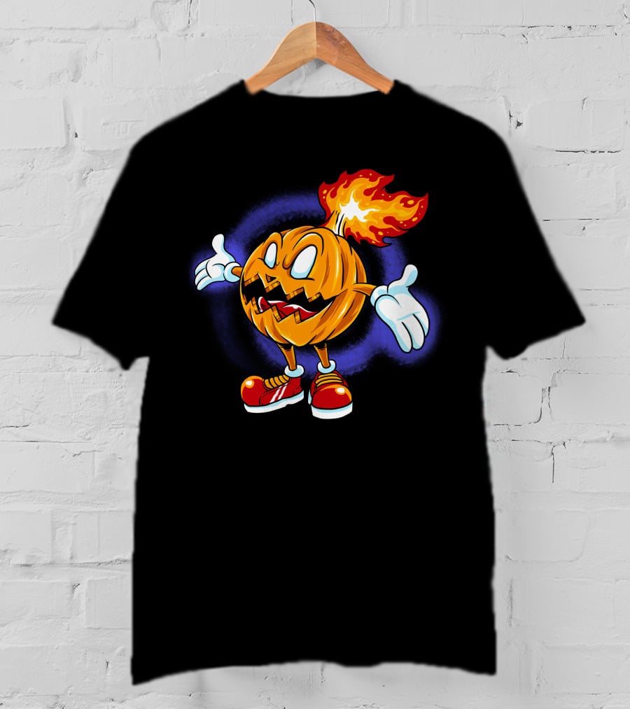 Halloween Pumpkin Fiery Character With Sneakers T-Shirt