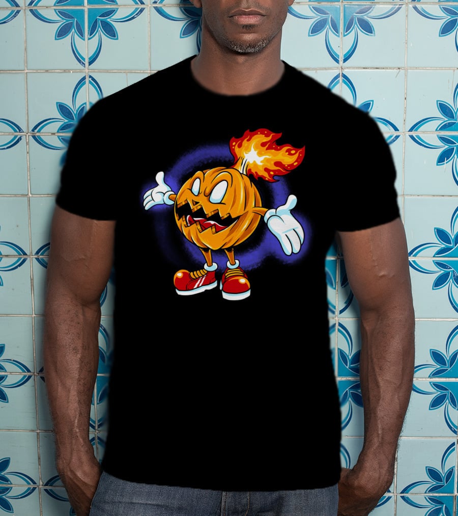 Halloween Pumpkin Fiery Character With Sneakers T-Shirt