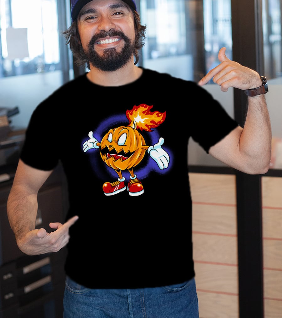 Halloween Pumpkin Fiery Character With Sneakers T-Shirt