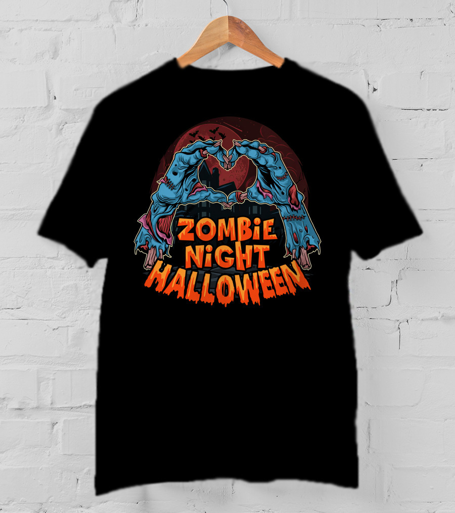 Zombie Night Halloween Undead Hands Haunted Moon T-Shirt