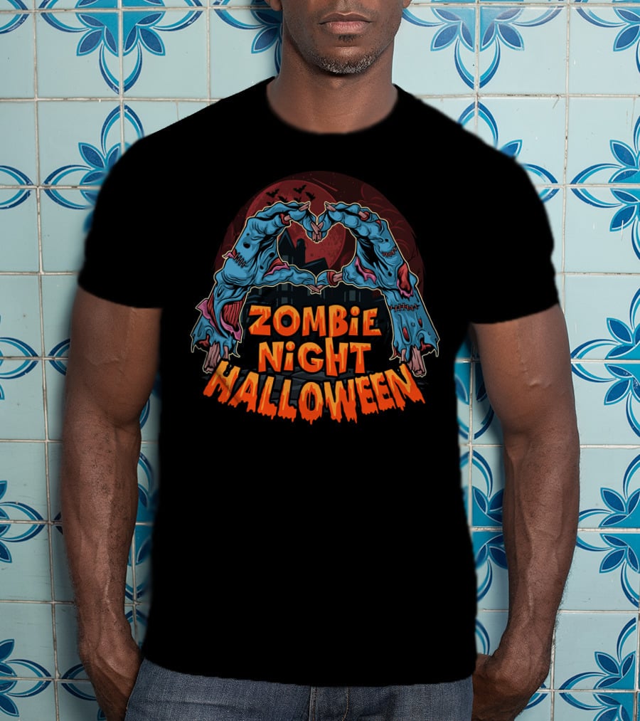 Zombie Night Halloween Undead Hands Haunted Moon T-Shirt