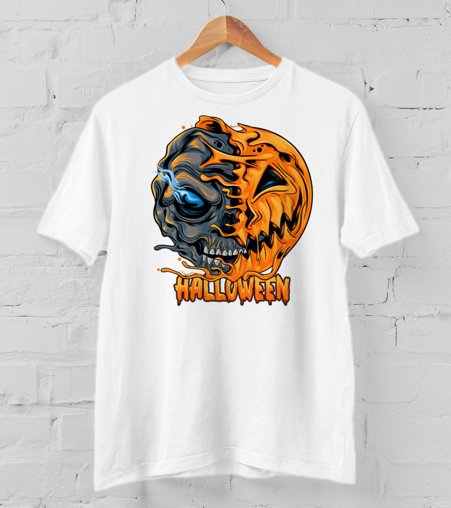 Halloween Skull And Pumpkin Fusion T-Shirt