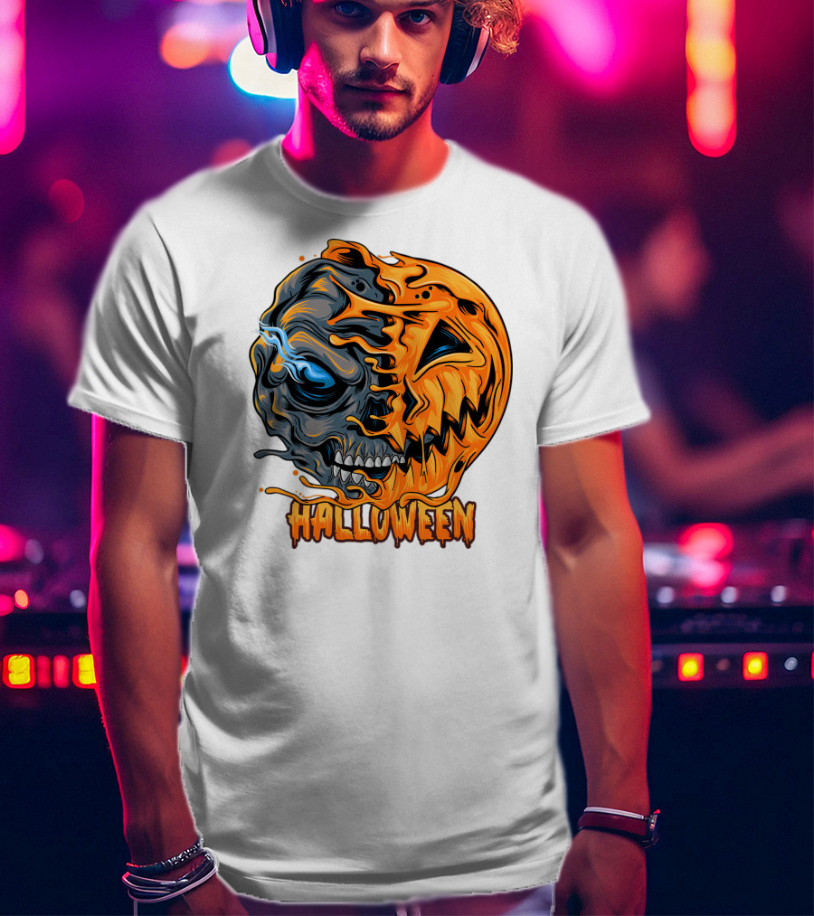 Halloween Skull And Pumpkin Fusion T-Shirt