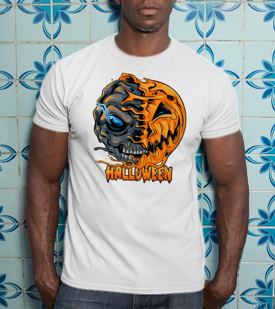 Halloween Skull And Pumpkin Fusion T-Shirt