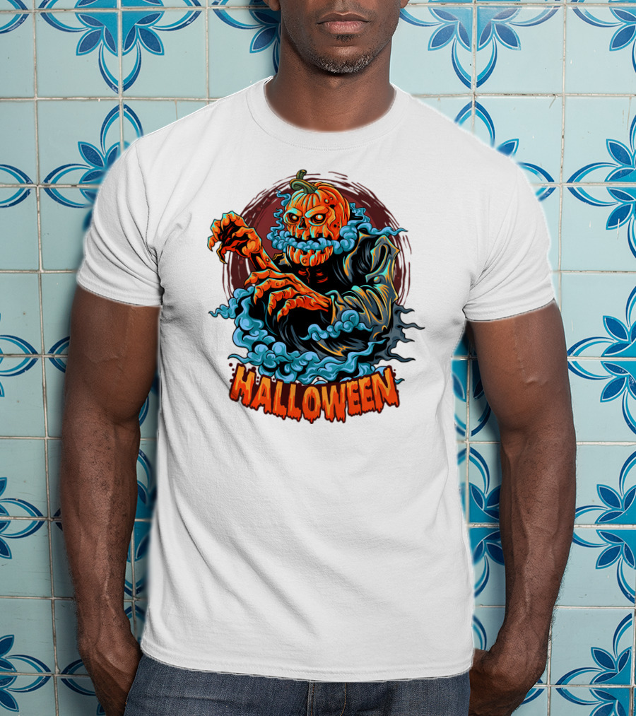Halloween Pumpkin-Headed Zombie With Ghoulish Aura T-Shirt