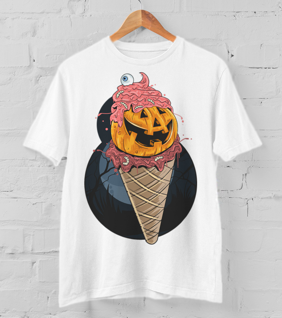 Ice Cream Pumpkin Creepy Cone Halloween Mashup T-Shirt