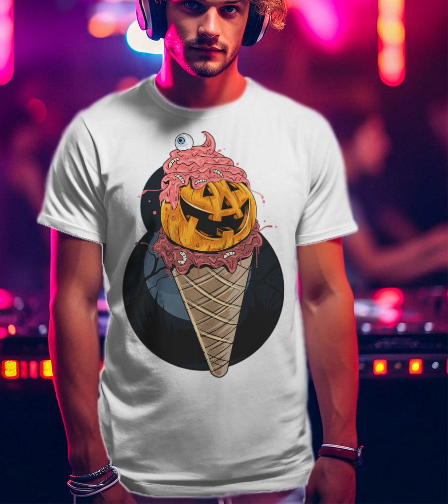 Ice Cream Pumpkin Creepy Cone Halloween Mashup T-Shirt