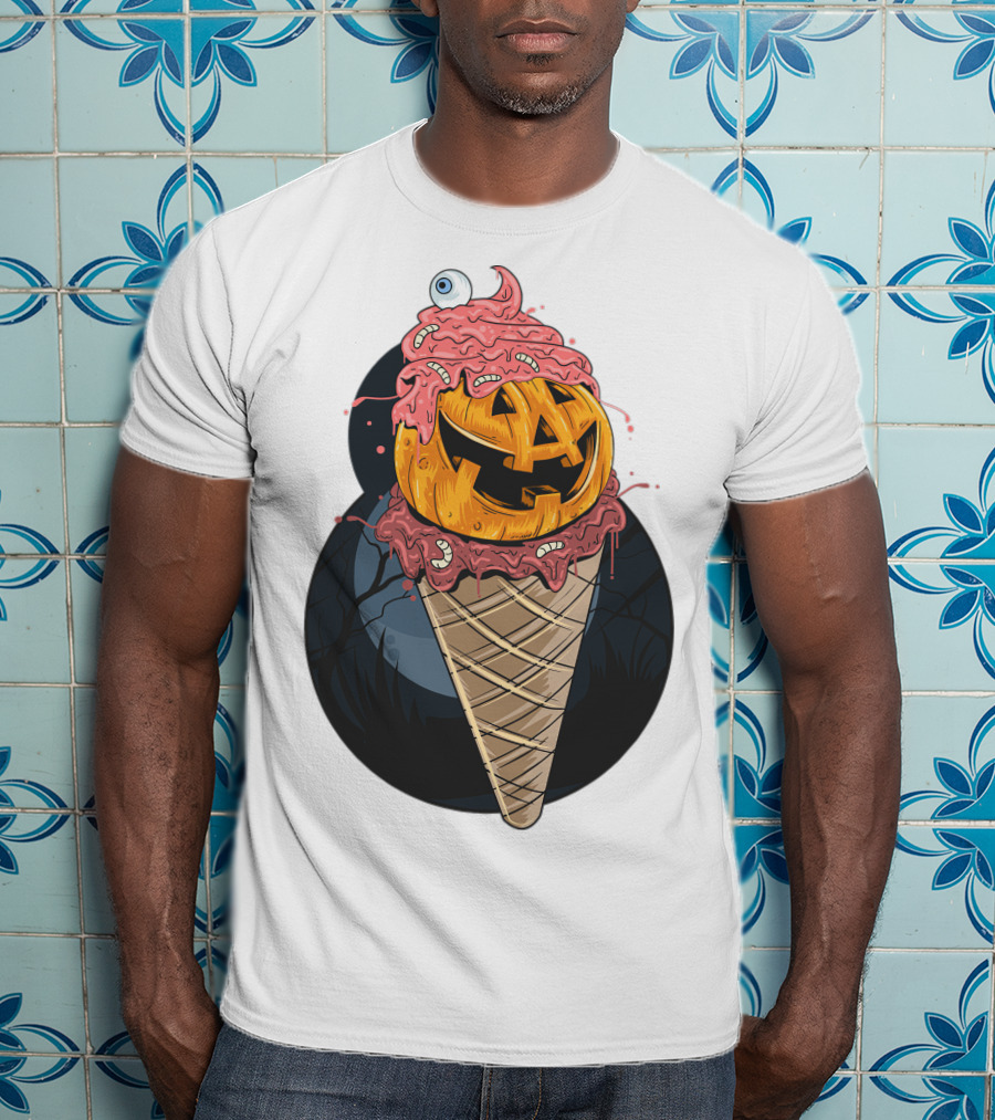 Ice Cream Pumpkin Creepy Cone Halloween Mashup T-Shirt