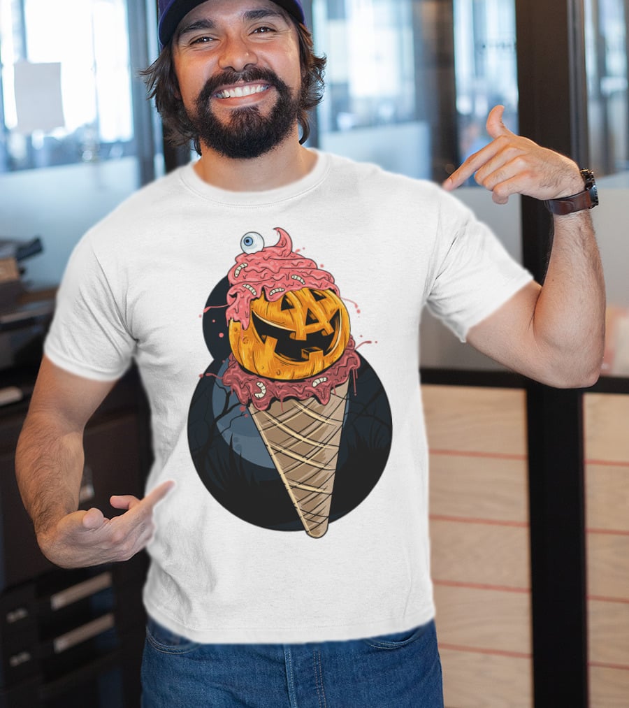 Ice Cream Pumpkin Creepy Cone Halloween Mashup T-Shirt