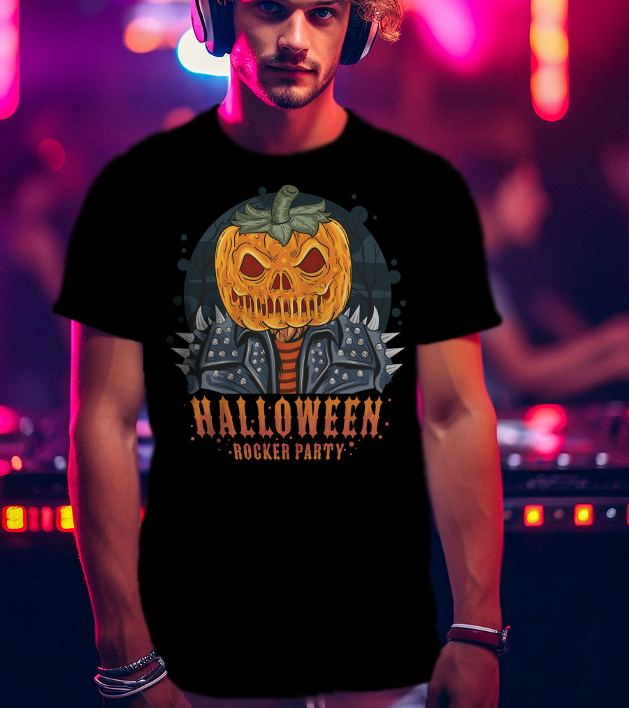 Halloween Rocker Party Pumpkin Head Spiked Jacket T-Shirt