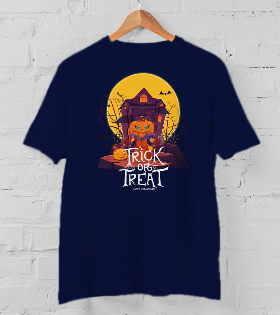 Halloween Trick Or Treat Happy Halloween Haunted House Pumpkin Bats T-Shirt