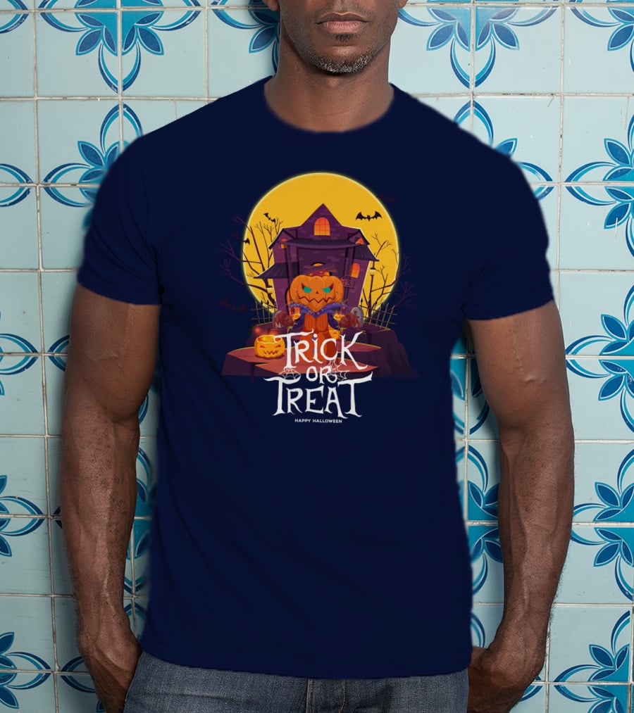 Halloween Trick Or Treat Happy Halloween Haunted House Pumpkin Bats T-Shirt