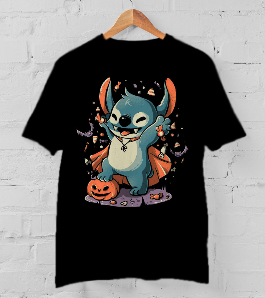 Halloween Cute Cartoon Stitch Vampire Candy Pumpkin T-Shirt