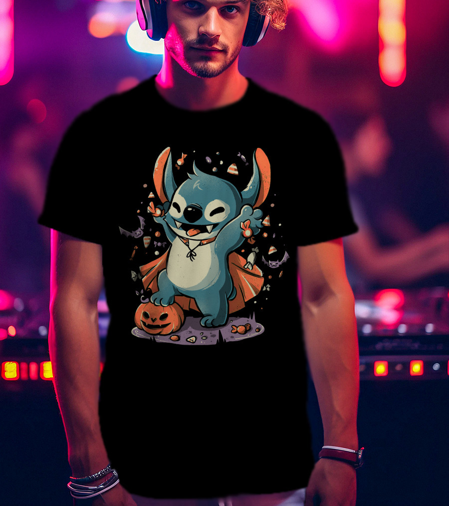 Halloween Cute Cartoon Stitch Vampire Candy Pumpkin T-Shirt