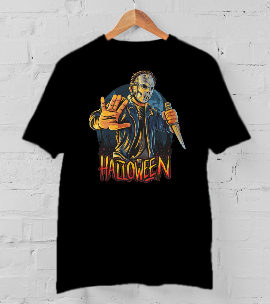 Halloween Horror Mask Knife Threat T-Shirt