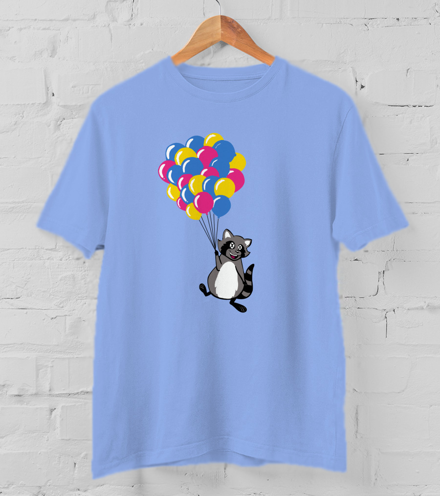 Raccoon Flying With Colorful Balloons T-Shirt