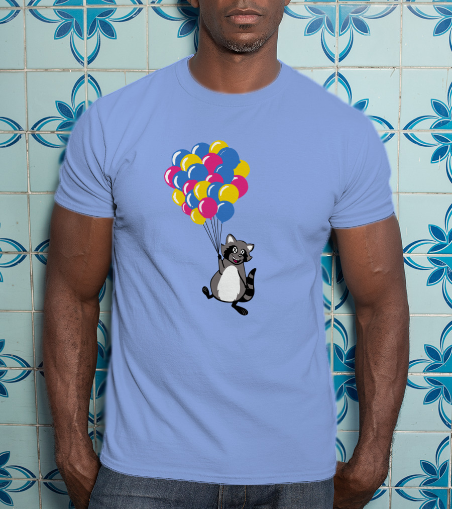 Raccoon Flying With Colorful Balloons T-Shirt