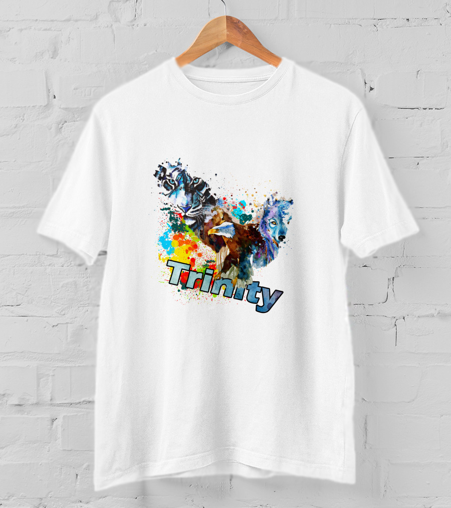 Trinity Zebra Eagle Wolf Watercolor Splash T-Shirt