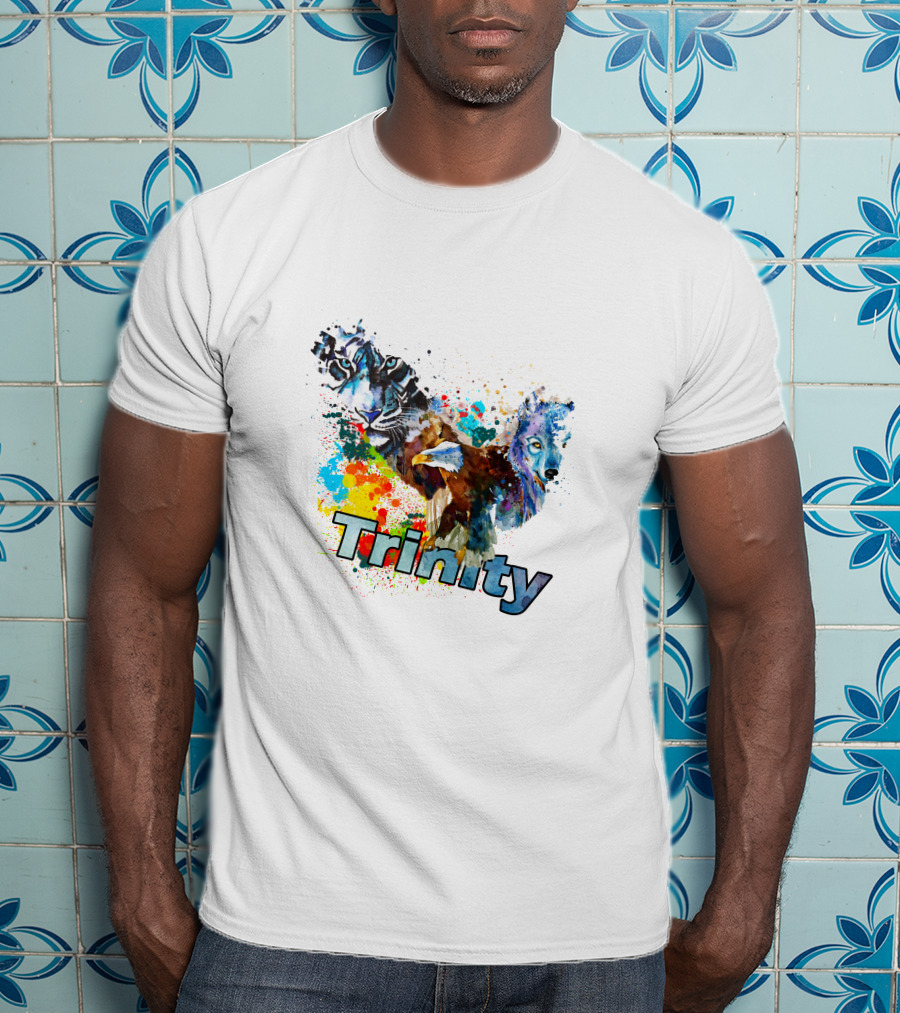 Trinity Zebra Eagle Wolf Watercolor Splash T-Shirt