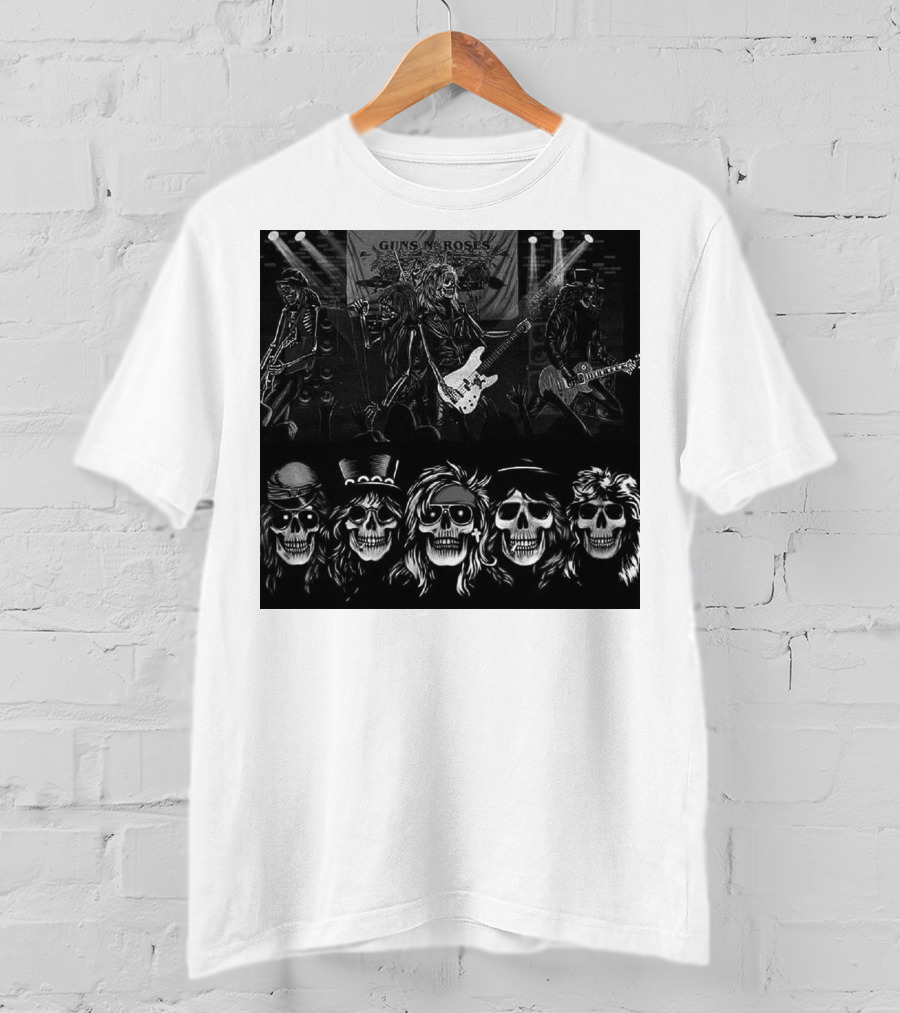 Guns N' Roses Skeleton Band Members Rock Concert Scene T-Shirt
