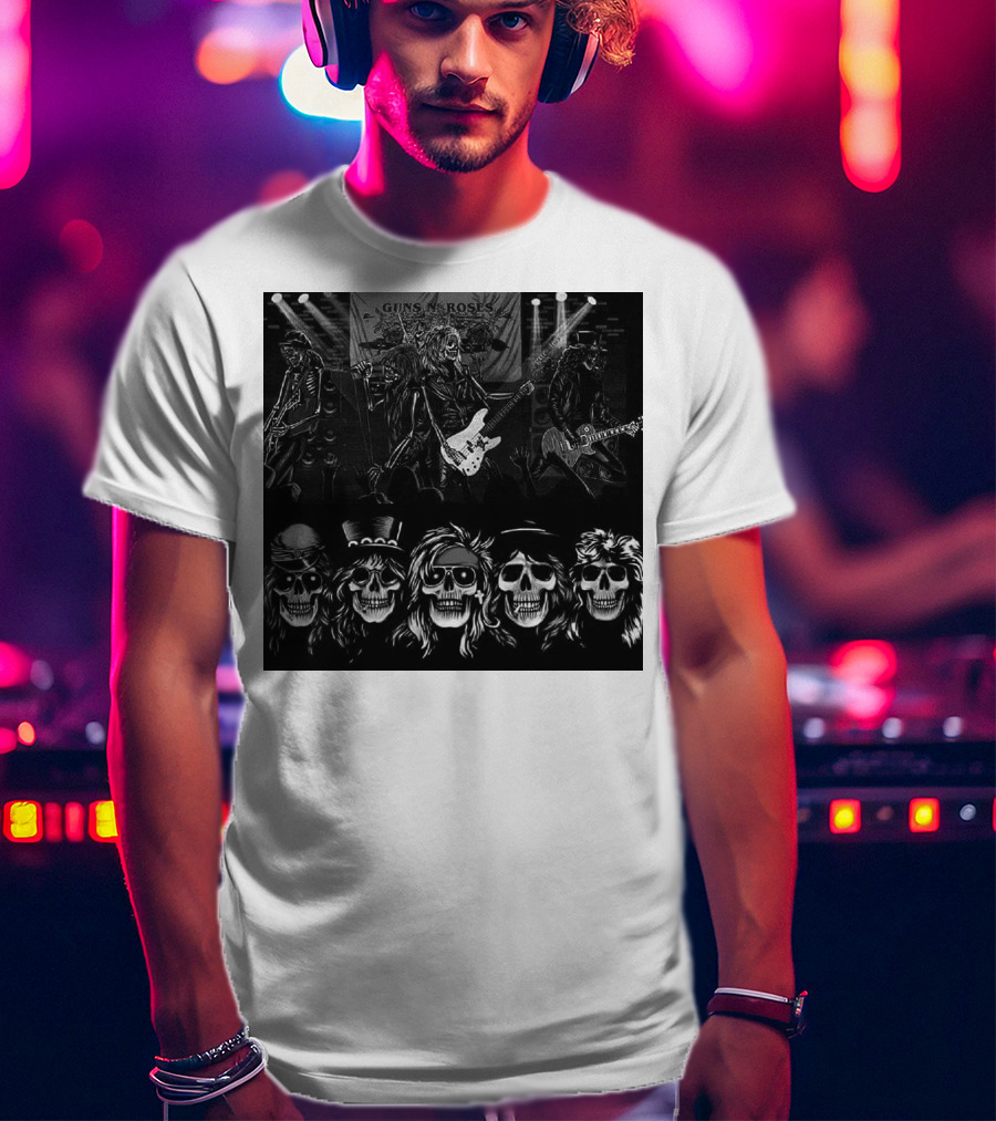 Guns N' Roses Skeleton Band Members Rock Concert Scene T-Shirt