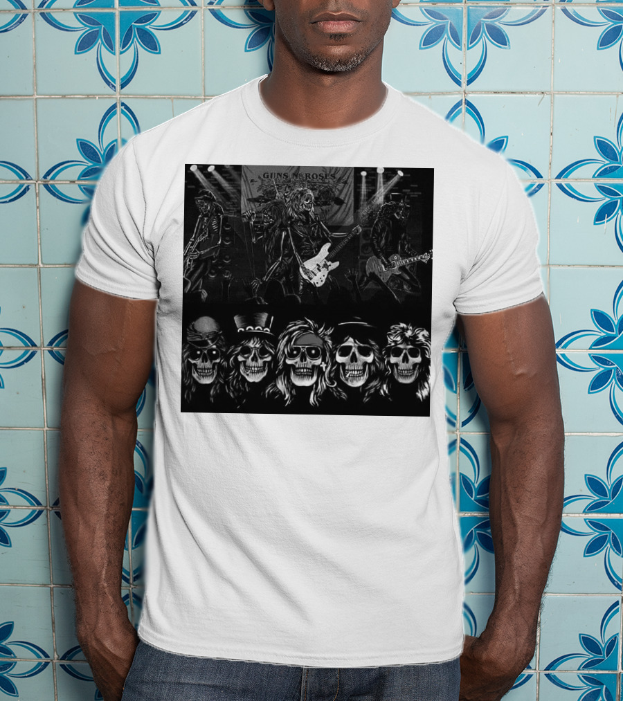Guns N' Roses Skeleton Band Members Rock Concert Scene T-Shirt