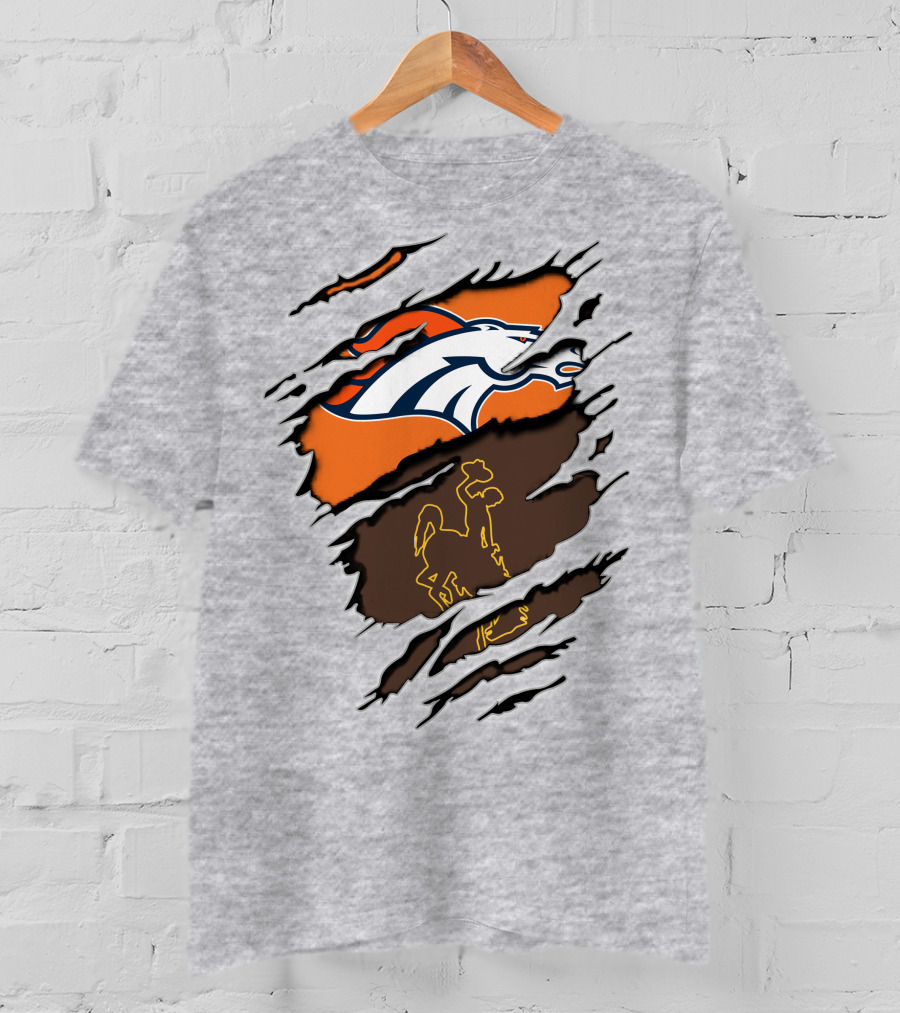 Broncos Wyoming Dual Team Spirit Cowboys And Broncos T-Shirt