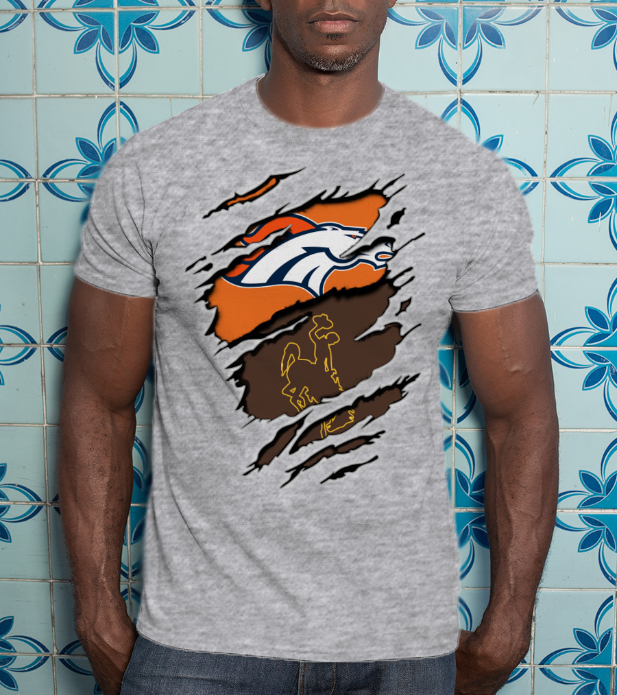 Broncos Wyoming Dual Team Spirit Cowboys And Broncos T-Shirt