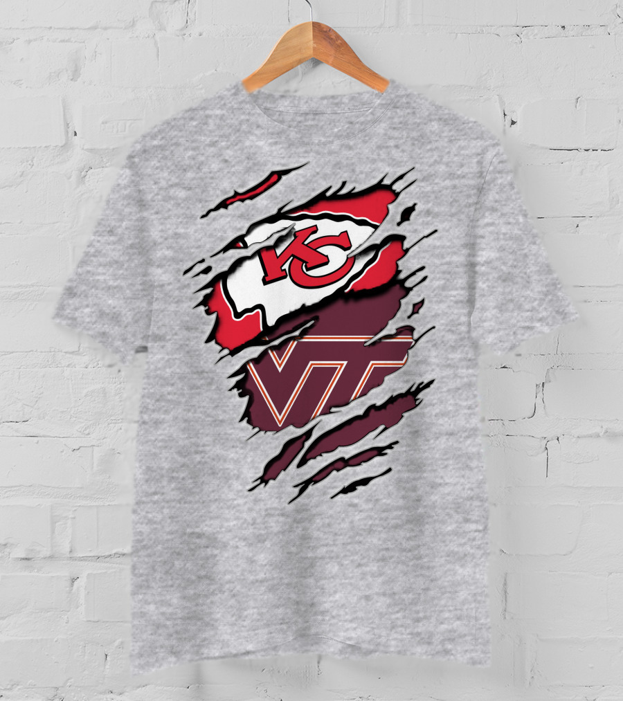 Kansas City Chiefs Virginia Tech Hokies Torn Effect T-Shirt