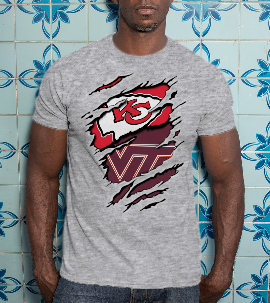 Kansas City Chiefs Virginia Tech Hokies Torn Effect T-Shirt