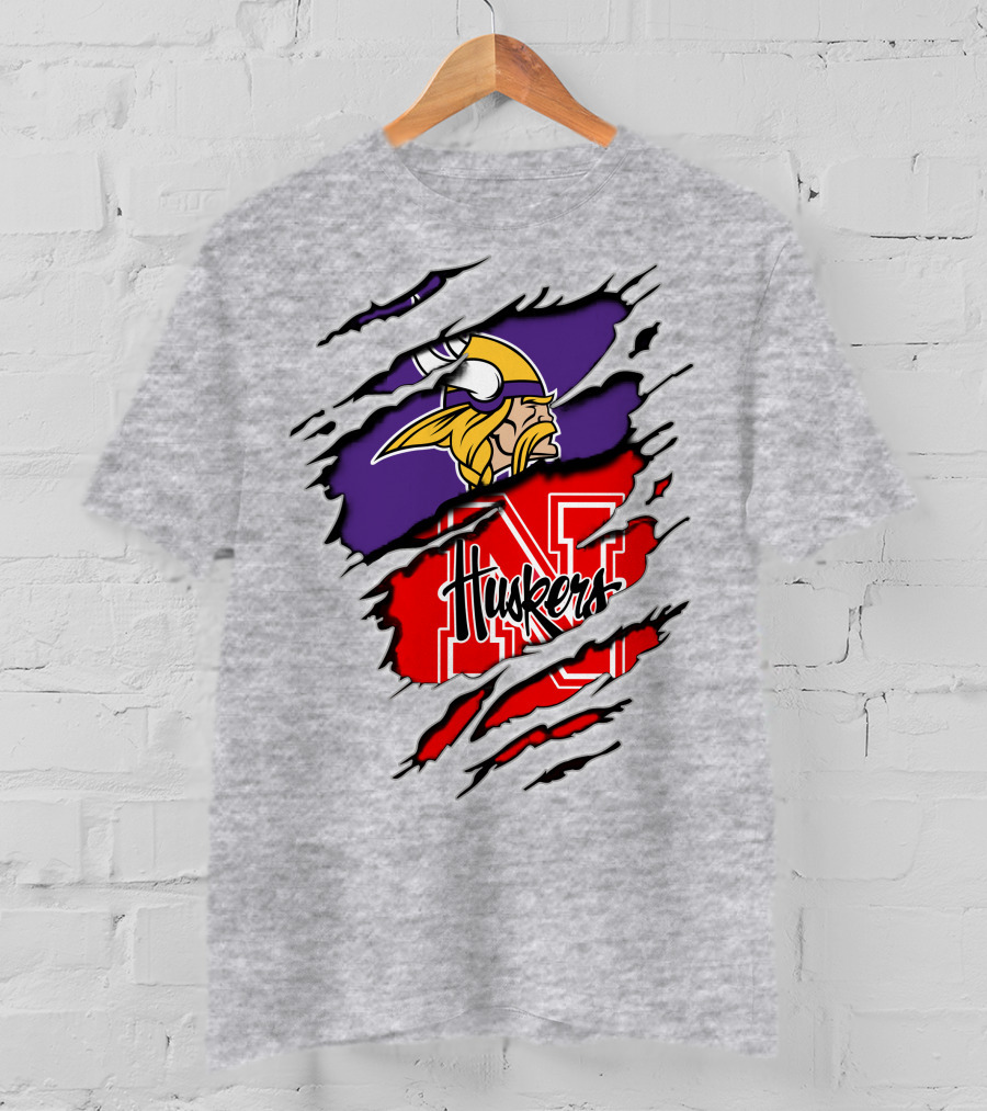 Vikings Huskers Ripped Logo Blend T-Shirt