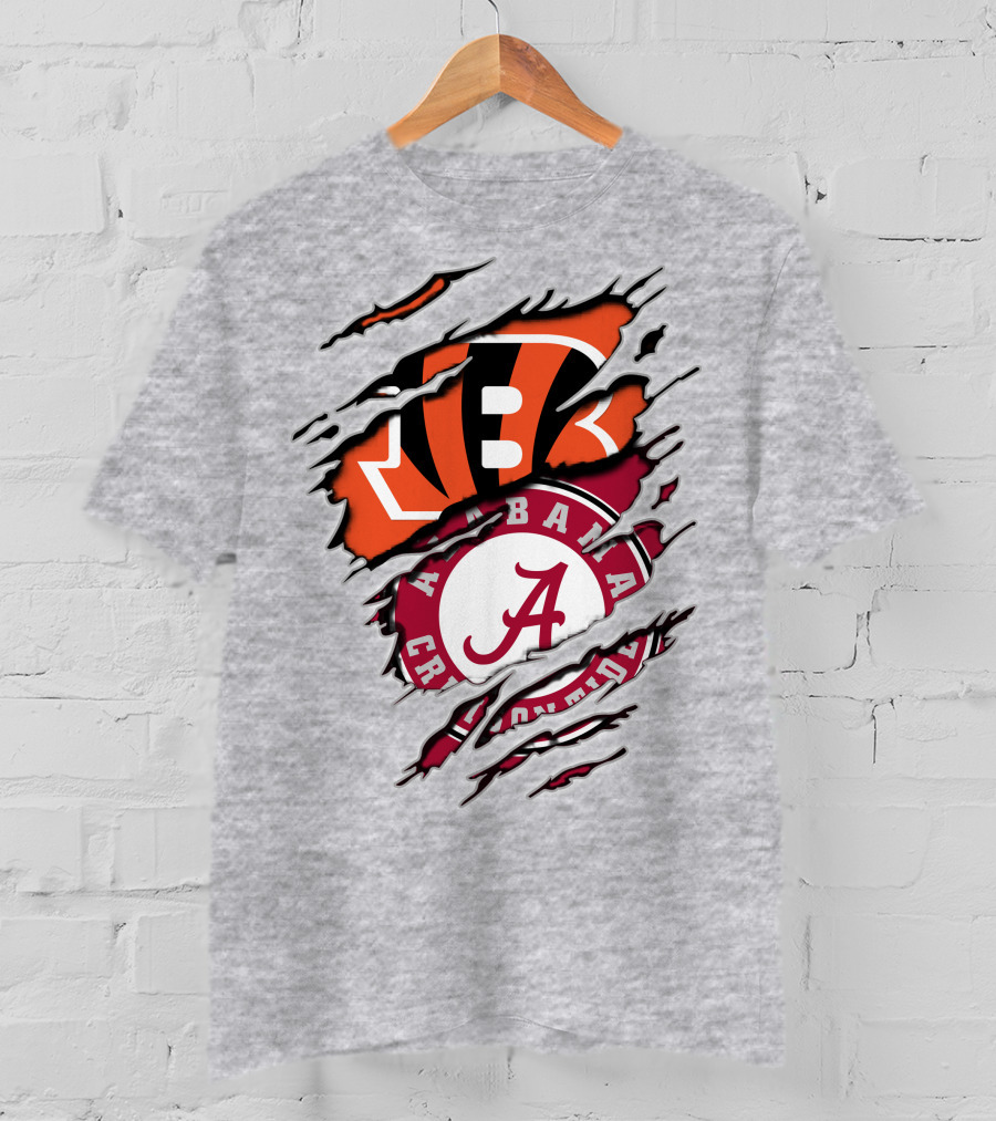 Alabama Crimson Tide Cincinnati Bengals Ripped Logo Combo T-Shirt