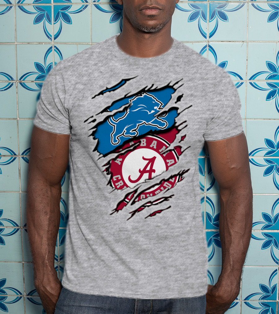 Alabama Crimson Tide And Detroit Lions Fan Crossover T-Shirt