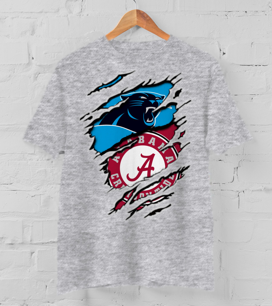 Alabama Crimson Tide And Carolina Panthers Logo Blend T-Shirt