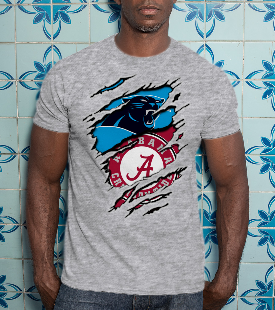 Alabama Crimson Tide And Carolina Panthers Logo Blend T-Shirt