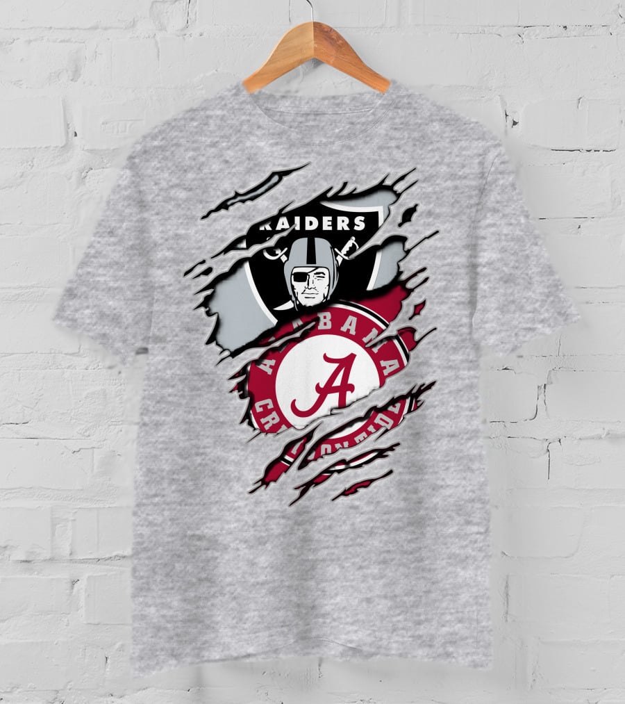 Alabama Crimson Tide Raiders Logo Mashup With Helmeted Mascot T-Shirt