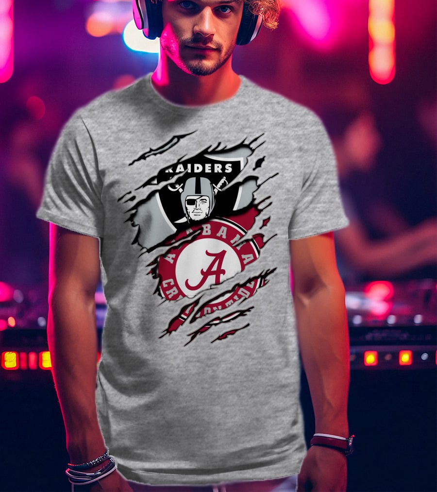 Alabama Crimson Tide Raiders Logo Mashup With Helmeted Mascot T-Shirt