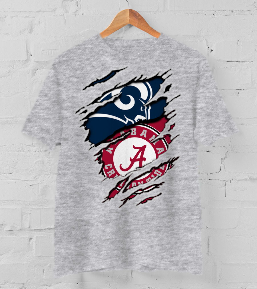 Alabama Crimson Tide Los Angeles Rams Logo Mashup T-Shirt