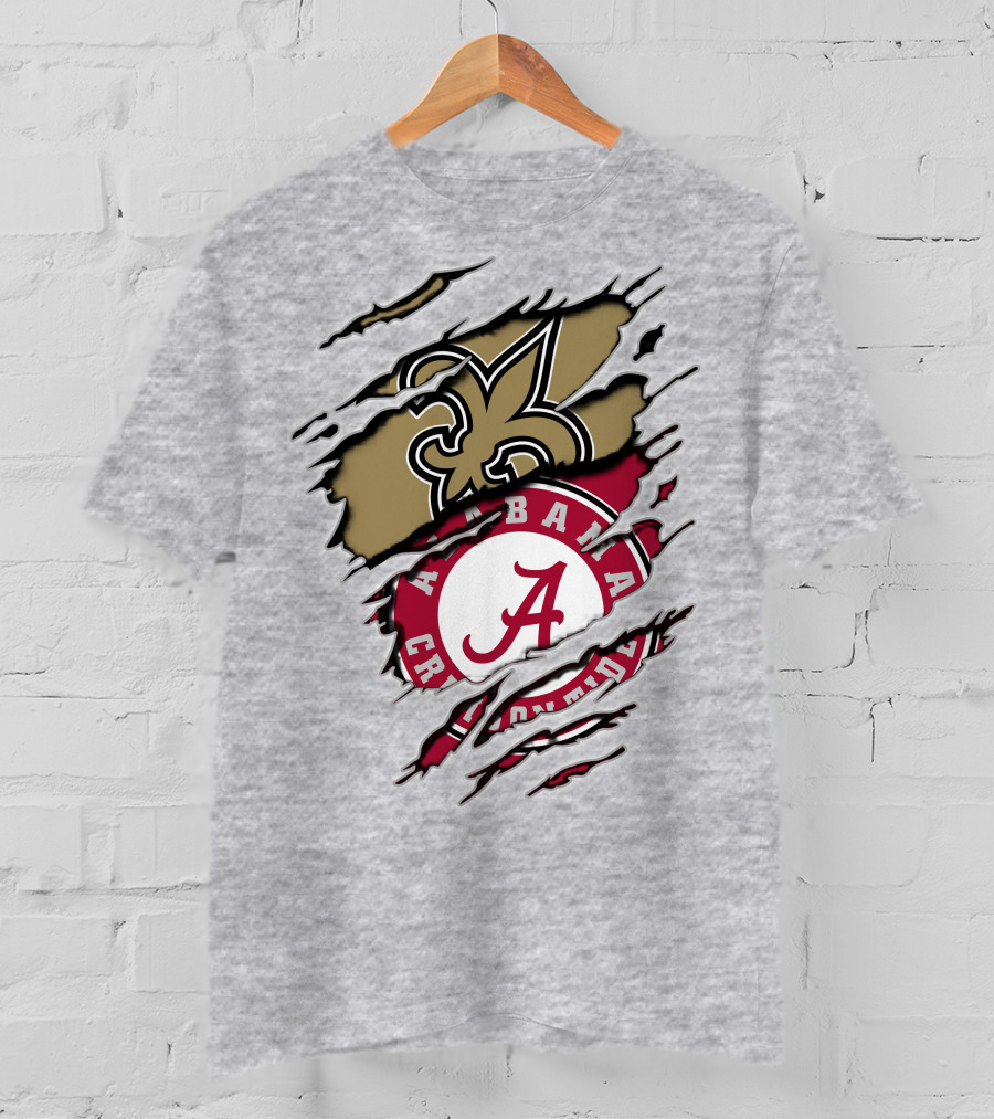 Alabama Crimson Tide New Orleans Saints Logo Mashup T-Shirt