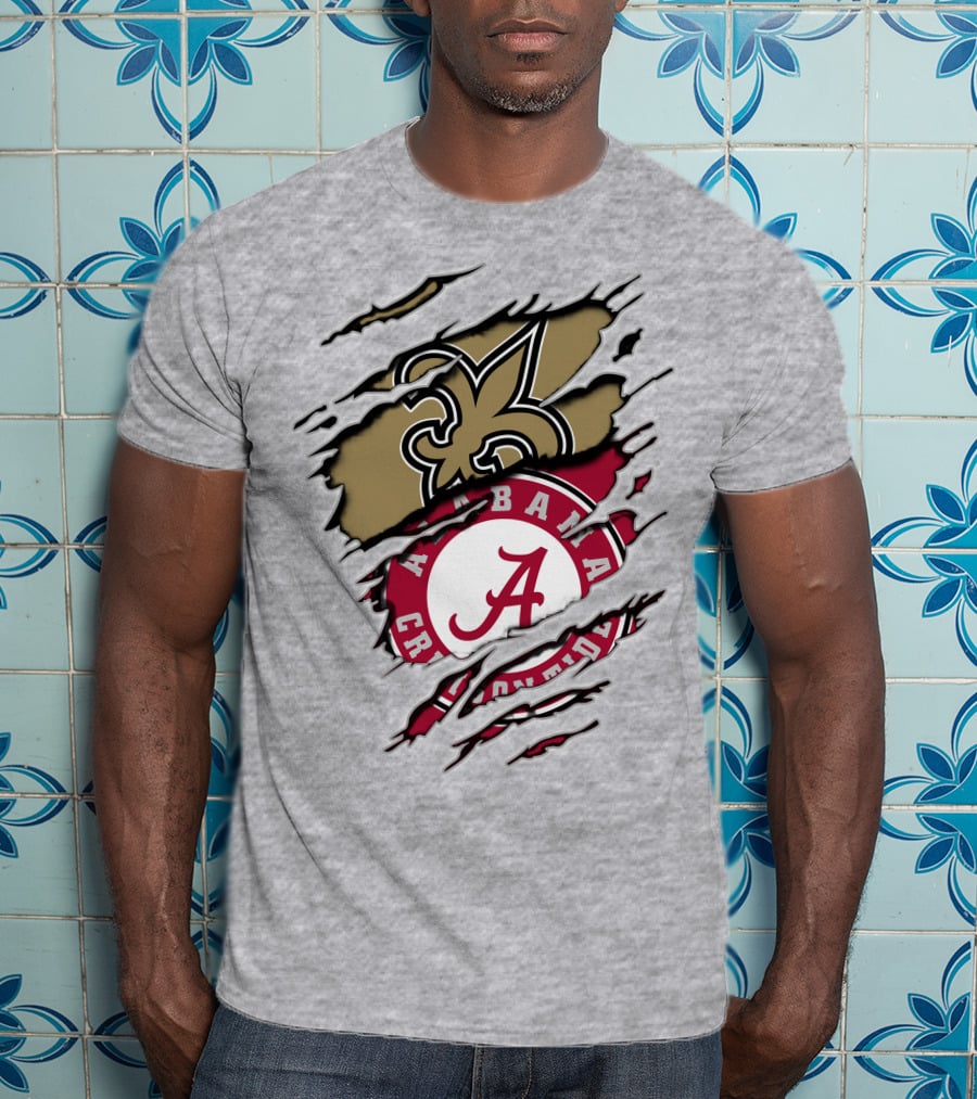 Alabama Crimson Tide New Orleans Saints Logo Mashup T-Shirt