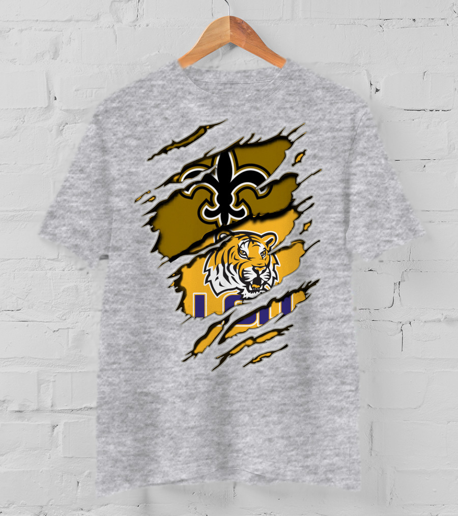 Saints Fleur-de-Lis And LSU Tiger Logo Combination T-Shirt